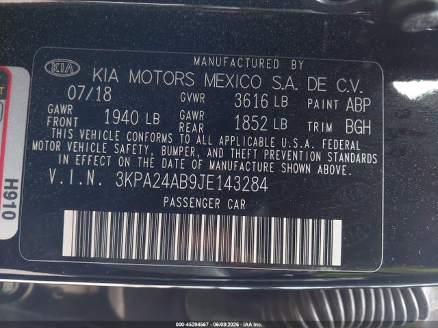 KIA RIO S 2018 3KPA24AB9JE143284 Image 9