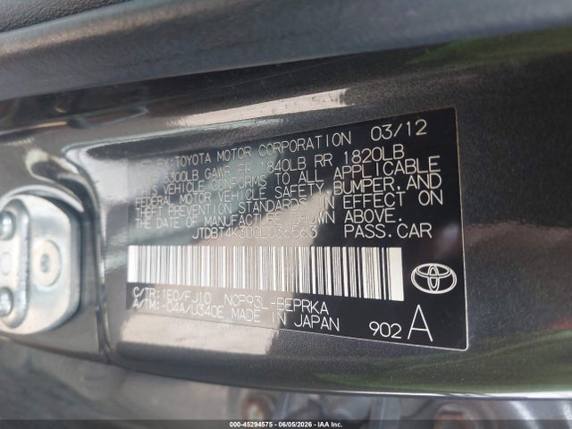 Aukcja sprzedaży 2012 Toyota Yaris, vin: JTDBT4K30CL036563, numer aukcji: 45294575