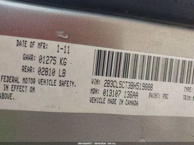 45294577 :رقم المزاد ، 2B3CL5CT3BH519888 vin ، 2011 Dodge Charger R/t مزاد بيع