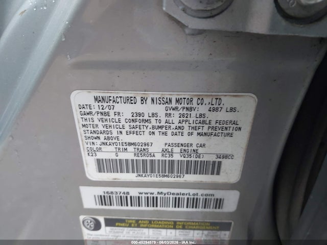 Aukcja sprzedaży 2008 Infiniti M35, vin: JNKAY01E58M602967, numer aukcji: 45294579