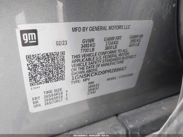 1GNSKCKD0PR288667 Chevrolet Suburban 4wd Lt