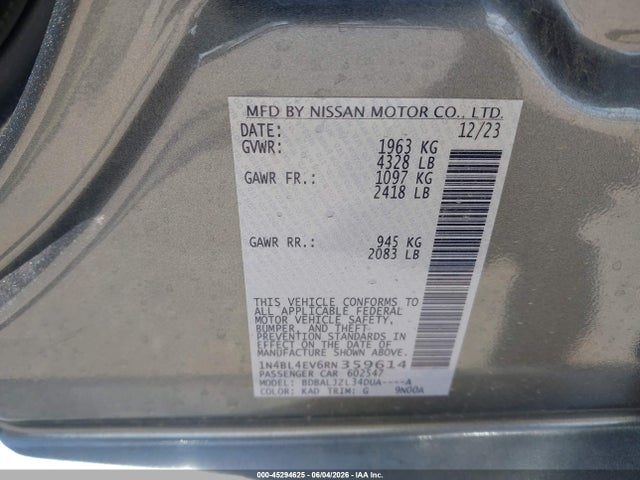 1N4BL4EV6RN359614 Nissan Altima Sl Fwd