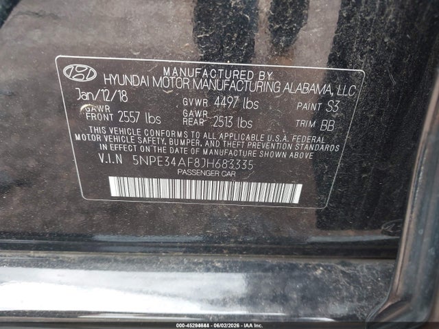 Aukcja sprzedaży 2018 Hyundai Sonata Sel, vin: 5NPE34AF8JH683335, numer aukcji: 45294644