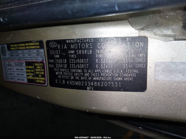45294657 :رقم المزاد ، KNDMB233486207531 vin ، 2008 Kia Sedona Ex/lx مزاد بيع