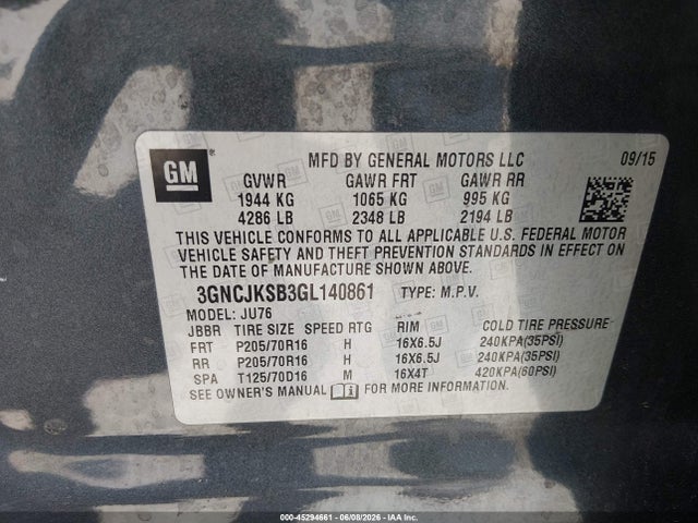 Chevrolet Trax 1ls 2016 3GNCJKSB3GL140861 Image 9