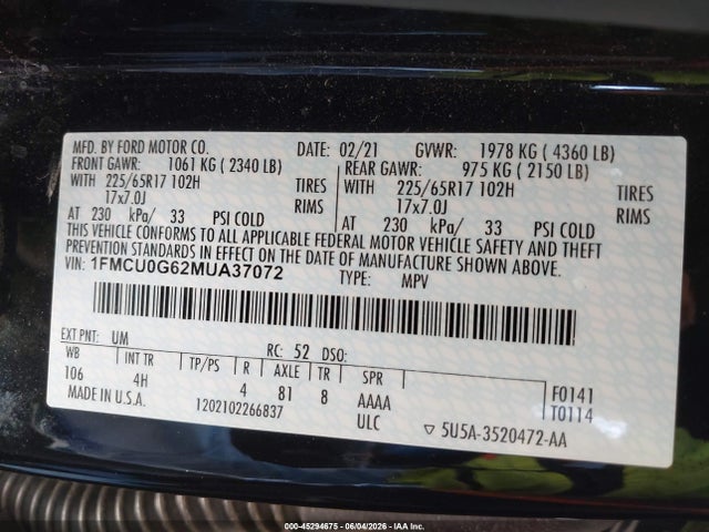 1FMCU0G62MUA37072 Ford ESCAPE SE