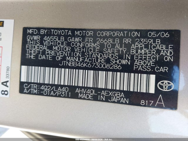 45294688 :رقم المزاد ، JTNBB46K673008286 vin ، 2007 Toyota Camry Hybrid مزاد بيع