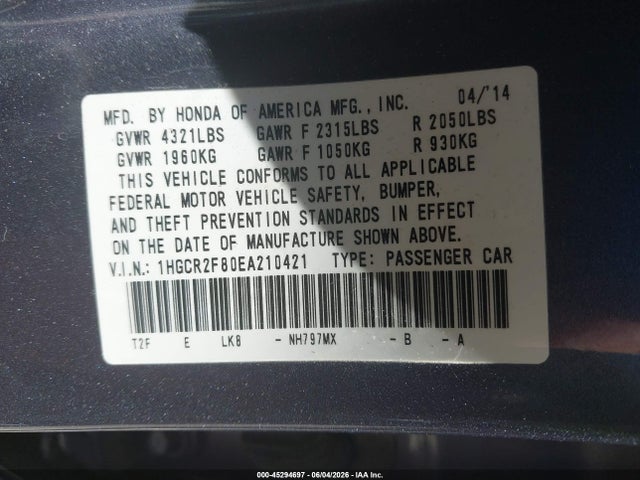 Honda Accord Ex-l 2014 1HGCR2F80EA210421 Image 9