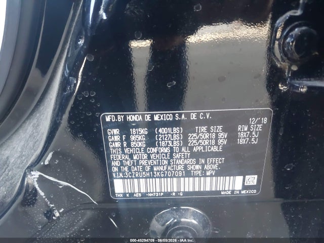 3CZRU5H13KG707091 Honda HR-V SPORT