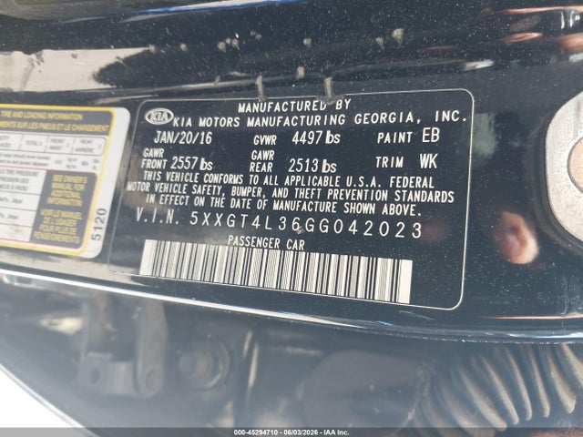 45294710 :رقم المزاد ، 5XXGT4L36GG042023 vin ، 2016 Kia Optima Lx مزاد بيع