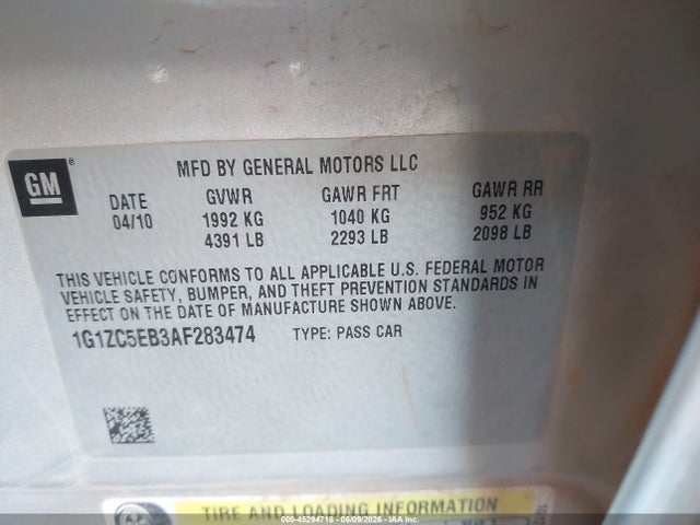 Aukcja sprzedaży 2010 Chevrolet Malibu Lt, vin: 1G1ZC5EB3AF283474, numer aukcji: 45294718