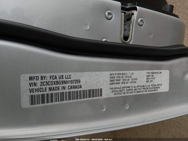 2022 Dodge Charger Sxt Rwd მანქანა იყიდება აუქციონზე, vin: 2C3CDXBG9NH197259, აუქციონის ნომერი: 45294723
