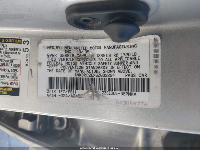 Продаж на аукціоні авто 2006 Toyota Corolla Le, vin: 1NXBR32EX6Z609294, номер лоту: 45294747