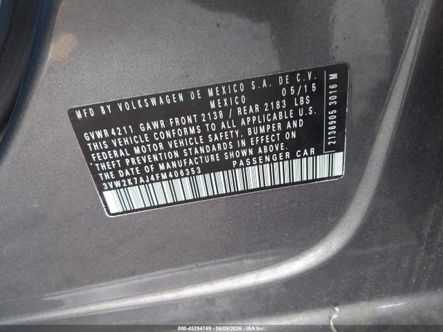 Aukcja sprzedaży 2015 Volkswagen Jetta 2.0l S, vin: 3VW2K7AJ4FM406353, numer aukcji: 45294749