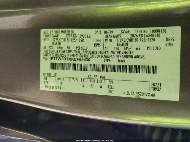 Ford F-250 Xl 2019 1FT7W2BTXKEF69430 Image 9