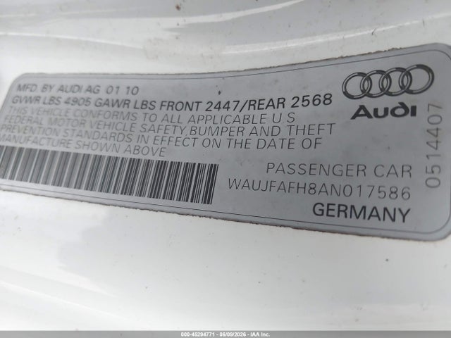 45294771 :رقم المزاد ، WAUJFAFH8AN017586 vin ، 2010 Audi A5 2.0t Premium مزاد بيع