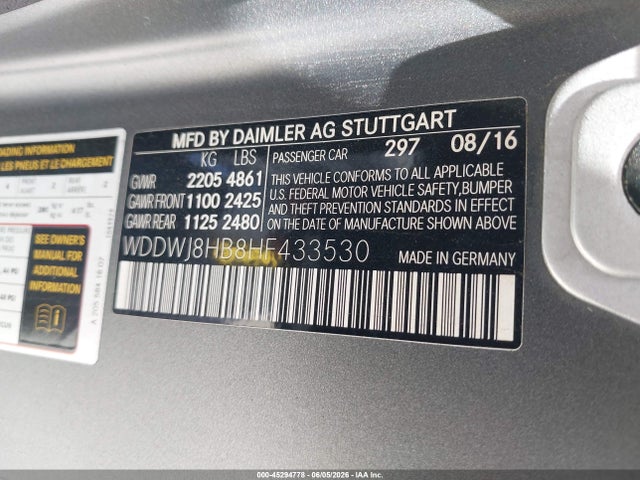 45294778 :رقم المزاد ، WDDWJ8HB8HF433530 vin ، 2017 Mercedes-benz Amg C 63 S مزاد بيع