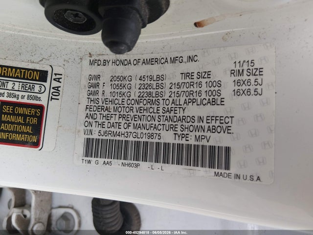 Honda CR-V LX 2016 5J6RM4H37GL019875 Image 9