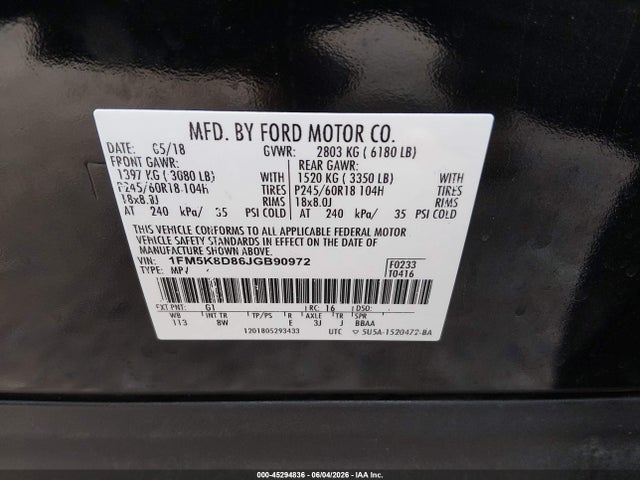 Ford EXPLORER XLT 2018 1FM5K8D86JGB90972 Image 9