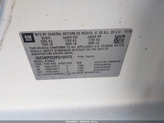Chevrolet Silverado 1500 Wt 2015 3GCUKPEC8FG195972 Image 9