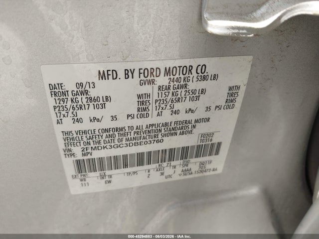 Продажа на аукционе авто 2013 Ford Edge Se, vin: 2FMDK3GC3DBE03760, номер лота: 45294883