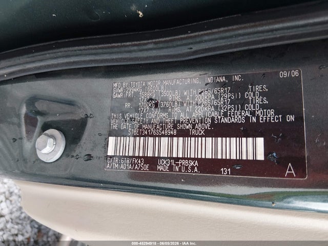 2006 Toyota Tundra Sr5 V8 მანქანა იყიდება აუქციონზე, vin: 5TBET34176S548948, აუქციონის ნომერი: 45294918
