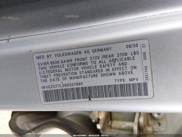 Aukcja sprzedaży 2006 Volkswagen Touareg V6, vin: WVGZG77L36D007680, numer aukcji: 45294961