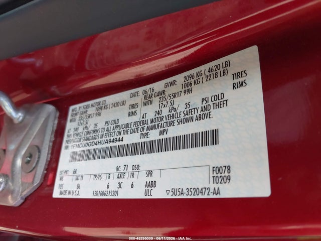 Aukcja sprzedaży 2017 Ford Escape Se, vin: 1FMCU0GD4HUA94944, numer aukcji: 45295009
