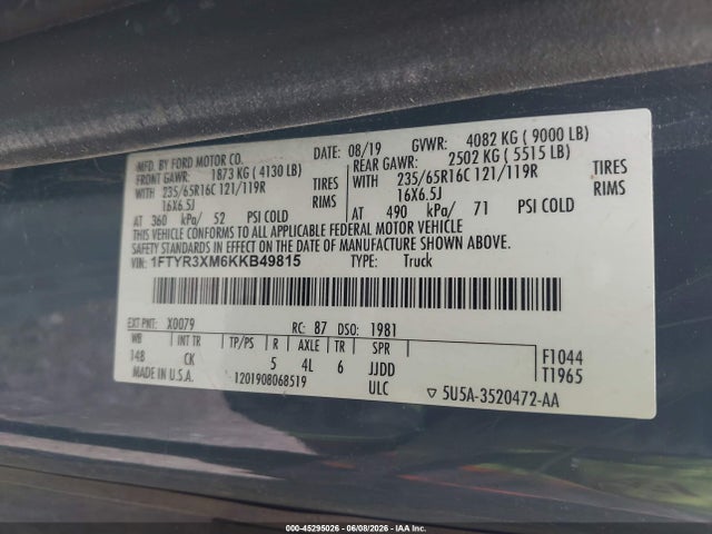 Ford Transit-250 2019 1FTYR3XM6KKB49815 Image 9