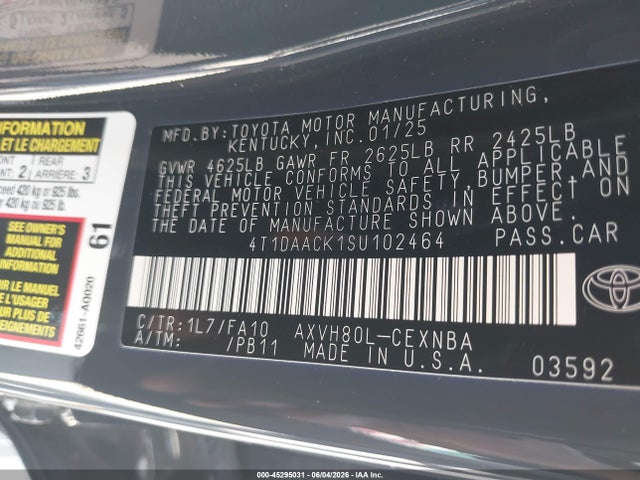 Toyota CAMRY LE 2025 4T1DAACK1SU102464 Image 9