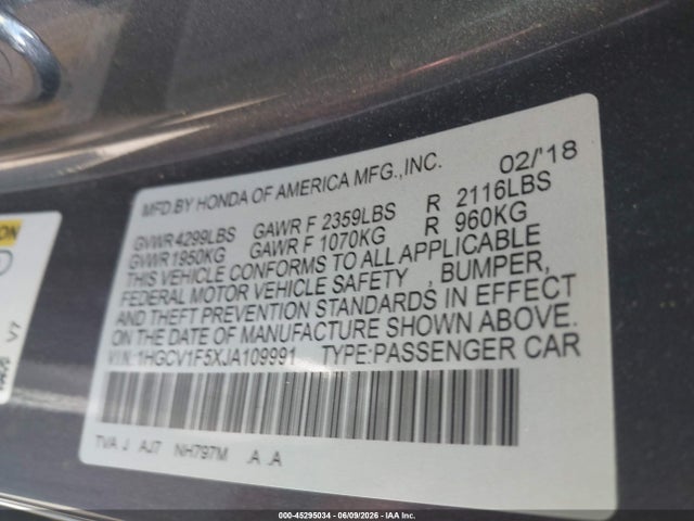 Honda Accord Ex-l 2018 1HGCV1F5XJA109991 Image 9