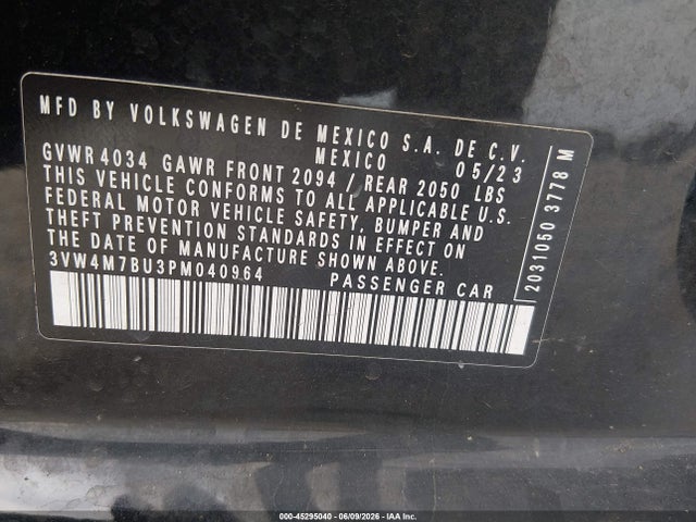 45295040 :رقم المزاد ، 3VW4M7BU3PM040964 vin ، 2023 Volkswagen Jetta 1.5t S مزاد بيع