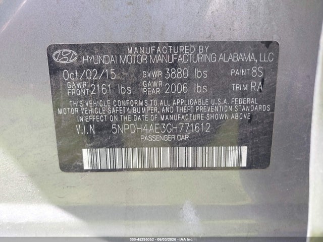 Aukcja sprzedaży 2016 Hyundai Elantra Se, vin: 5NPDH4AE3GH771612, numer aukcji: 45295052