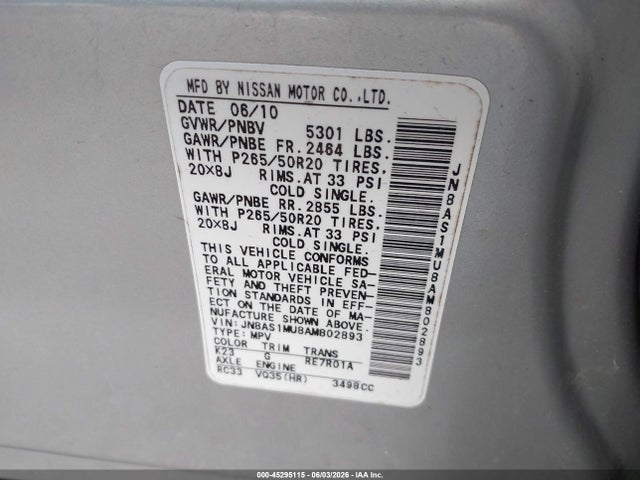 Продаж на аукціоні авто 2010 Infiniti Fx35, vin: JN8AS1MU8AM802893, номер лоту: 45295115