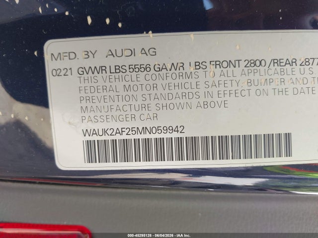 Продажа на аукционе авто 2021 Audi A6 Premium 55 Tfsi Quattro S Tronic, vin: WAUK2AF25MN059942, номер лота: 45295128