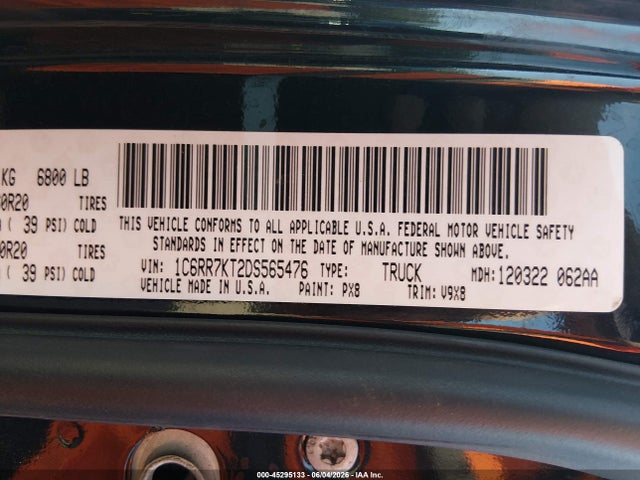 2013 Ram 1500 Express მანქანა იყიდება აუქციონზე, vin: 1C6RR7KT2DS565476, აუქციონის ნომერი: 45295133