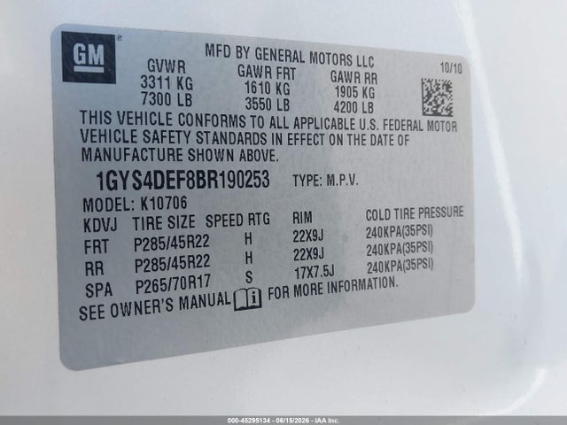 Продажа на аукционе авто 2011 Cadillac Escalade Platinum Edition, vin: 1GYS4DEF8BR190253, номер лота: 45295134