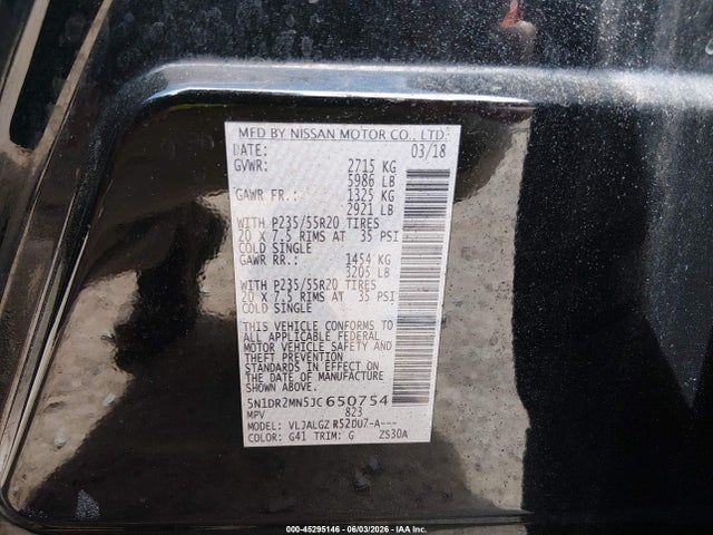 Продажа на аукционе авто 2018 Nissan Pathfinder Sl, vin: 5N1DR2MN5JC650754, номер лота: 45295146