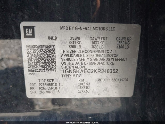 Chevrolet Tahoe Ls 2019 1GNSKAEC2KR348352 Image 9