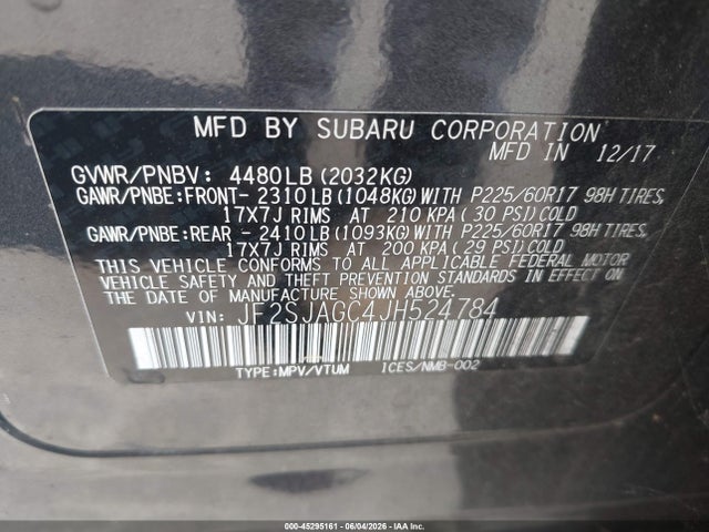 Aukcja sprzedaży 2018 Subaru Forester 2.5i Premium, vin: JF2SJAGC4JH524784, numer aukcji: 45295161