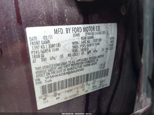 45295165 :رقم المزاد ، 1FMHK8D83BGA29350 vin ، 2011 Ford Explorer Xlt مزاد بيع