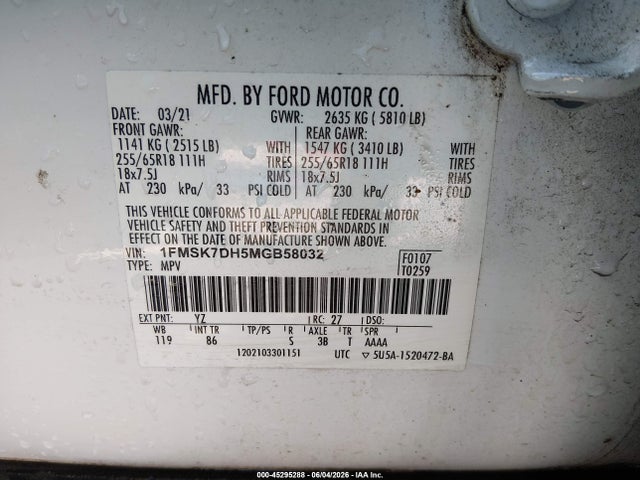 Ford EXPLORER XLT 2021 1FMSK7DH5MGB58032 Image 9