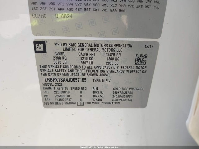 Aukcja sprzedaży 2018 Buick Envision Essence, vin: LRBFX1SA4JD057165, numer aukcji: 45295320