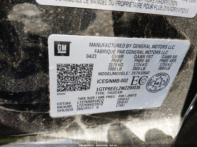 1GTP9EEL2MZ290036 GMC Sierra 1500 At4