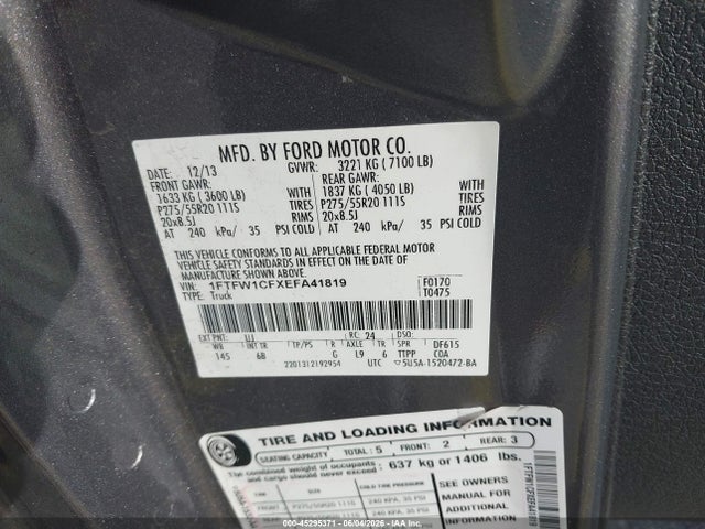 Aukcja sprzedaży 2014 Ford F-150 Fx2, vin: 1FTFW1CFXEFA41819, numer aukcji: 45295371