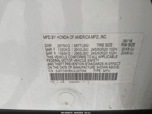 Продажа на аукционе авто 2018 Acura Mdx Advance Package, vin: 5J8YD4H8XJL027054, номер лота: 45295376