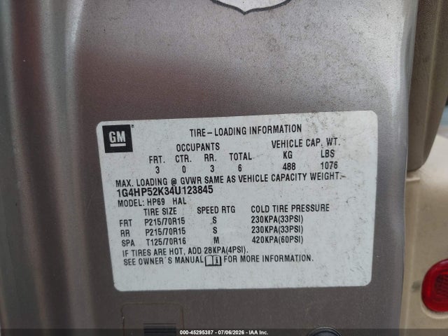 Продаж на аукціоні авто 2004 Buick Lesabre Custom, vin: 1G4HP52K34U123845, номер лоту: 45295387