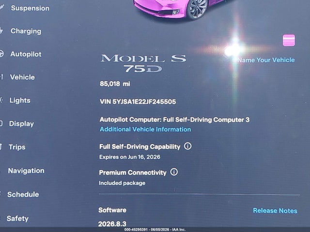 2018 Tesla Model S 100d/75d/p100d მანქანა იყიდება აუქციონზე, vin: 5YJSA1E22JF245505, აუქციონის ნომერი: 45295391
