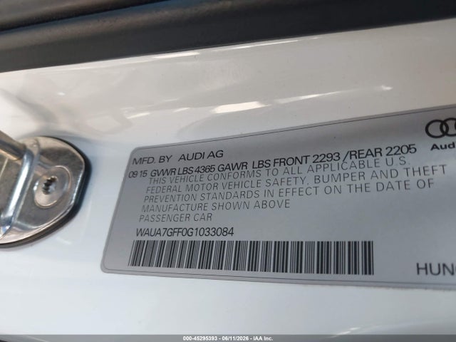 Продаж на аукціоні авто 2016 Audi A3 1.8t Premium, vin: WAUA7GFF0G1033084, номер лоту: 45295393