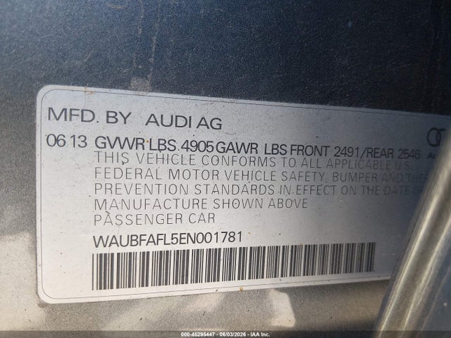 Aukcja sprzedaży 2014 Audi A4 2.0t Premium, vin: WAUBFAFL5EN001781, numer aukcji: 45295447